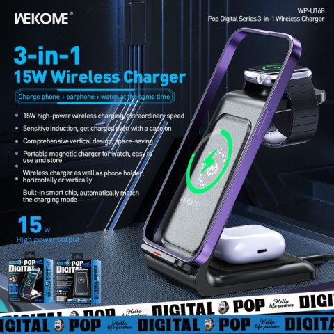 WEKOME WP-U168 Pop Digital Series - Ładowarka bezprzewodowa 3w1 do iPhone, AirPods i Apple Watch (Czarny) WEKOME WP-U168 Pop Digital Series - Ładowarka bezprzewodowa 3w1 do iPhone, AirPods i Apple Watch (Czarny)