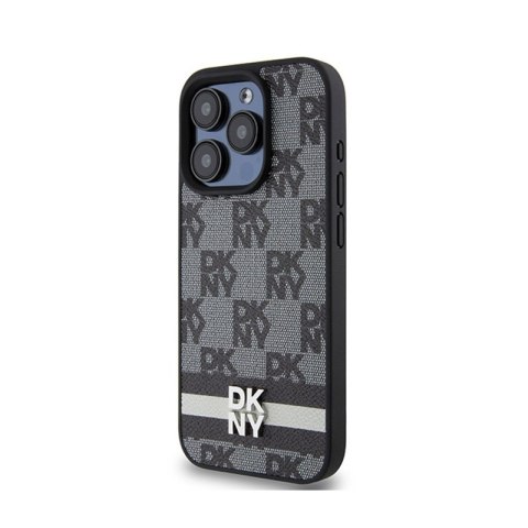 DKNY Leather Checkered Mono Pattern & Printed Stripes - Etui iPhone 15 Pro (czarny) DKNY Leather Checkered Mono Pattern & Printed Stripes - Etui iPhone 15 Pro (czarny)
