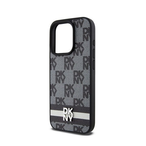 DKNY Leather Checkered Mono Pattern & Printed Stripes - Etui iPhone 15 Pro (czarny) DKNY Leather Checkered Mono Pattern & Printed Stripes - Etui iPhone 15 Pro (czarny)