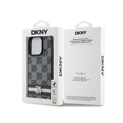 DKNY Leather Checkered Mono Pattern & Printed Stripes - Etui iPhone 15 Pro (czarny) DKNY Leather Checkered Mono Pattern & Printed Stripes - Etui iPhone 15 Pro (czarny)