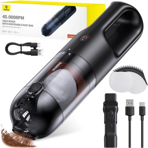 Baseus Odkurzacz samochodowy bezprzewodowy mocny 85W Baseus AP01 15 worków 5000Pa USB-C - czarny Baseus Odkurzacz samochodowy bezprzewodowy mocny 85W Baseus AP01 15 worków 5000Pa USB-C - czarny