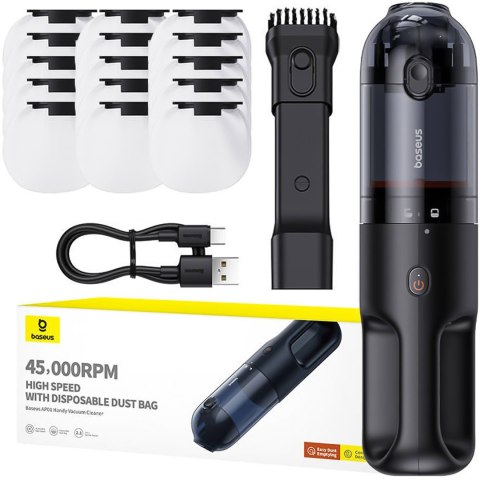 Baseus Odkurzacz samochodowy bezprzewodowy mocny 85W Baseus AP01 15 worków 5000Pa USB-C - czarny Baseus Odkurzacz samochodowy bezprzewodowy mocny 85W Baseus AP01 15 worków 5000Pa USB-C - czarny