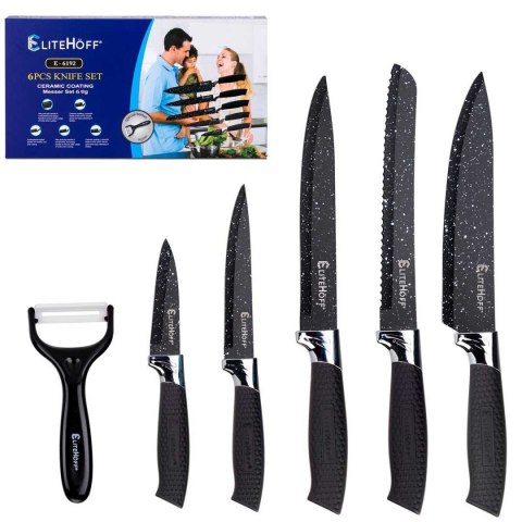 ELITEHOFF ZESTAW 5 KUCHENNYCH NOŻY MARMURKOWYCH Z OBIERACZKĄ E-6192 ELITEHOFF ZESTAW 5 KUCHENNYCH NOŻY MARMURKOWYCH Z OBIERACZKĄ E-6192