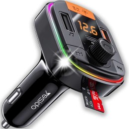 Yesido Transmiter samochodowy Bluetooth 5.0 FM Szybka Ładowarka 43W 2x USB QC 3.0 + USB-C PD Micro SD Yesido do samochodu czarny
