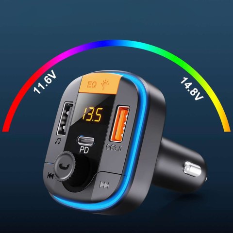 Yesido Transmiter samochodowy Bluetooth 5.0 FM Szybka Ładowarka 43W 2x USB QC 3.0 + USB-C PD Micro SD Yesido do samochodu czarny Yesido Transmiter samochodowy Bluetooth 5.0 FM Szybka Ładowarka 43W 2x USB QC 3.0 + USB-C PD Micro SD Yesido do samochodu czarny