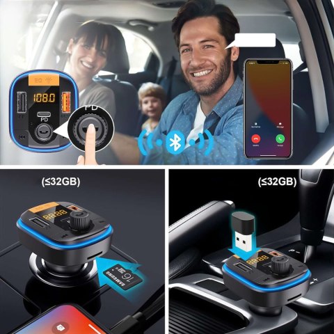 Yesido Transmiter samochodowy Bluetooth 5.0 FM Szybka Ładowarka 43W 2x USB QC 3.0 + USB-C PD Micro SD Yesido do samochodu czarny Yesido Transmiter samochodowy Bluetooth 5.0 FM Szybka Ładowarka 43W 2x USB QC 3.0 + USB-C PD Micro SD Yesido do samochodu czarny