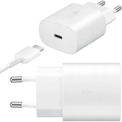 Samsung Oryginalna Ładowarka sieciowa USB-C Samsung 25W + Kabel Type C 180cm Premium Super Fast Charge Zestaw Biała Samsung Oryginalna Ładowarka sieciowa USB-C Samsung 25W + Kabel Type C 180cm Premium Super Fast Charge Zestaw Biała