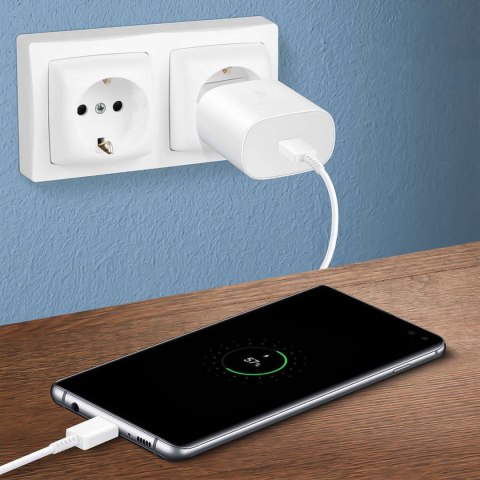 Samsung Oryginalna Ładowarka sieciowa USB-C Samsung 25W + Kabel Type C 180cm Premium Super Fast Charge Zestaw Biała Samsung Oryginalna Ładowarka sieciowa USB-C Samsung 25W + Kabel Type C 180cm Premium Super Fast Charge Zestaw Biała