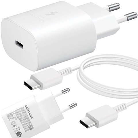 Samsung Oryginalna Ładowarka sieciowa USB-C Samsung 25W + Kabel Type C 180cm Premium Super Fast Charge Zestaw Biała Samsung Oryginalna Ładowarka sieciowa USB-C Samsung 25W + Kabel Type C 180cm Premium Super Fast Charge Zestaw Biała