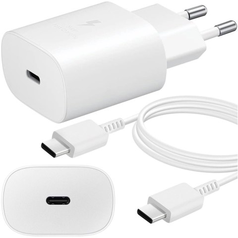 Samsung Oryginalna Ładowarka sieciowa USB-C Samsung 25W + Kabel Type C 180cm Premium Super Fast Charge Zestaw Biała Samsung Oryginalna Ładowarka sieciowa USB-C Samsung 25W + Kabel Type C 180cm Premium Super Fast Charge Zestaw Biała