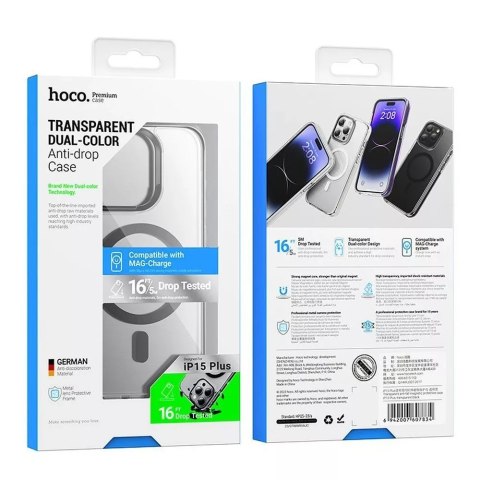Hoco Etui Hoco futerał kompatybilny z MagSafe AS6 do Apple iPhone 15 Plus czarny transparentny Hoco Etui Hoco futerał kompatybilny z MagSafe AS6 do Apple iPhone 15 Plus czarny transparentny
