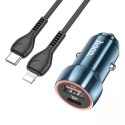 Hoco HOCO ładowarka samochodowa USB A + Typ C + kabel Typ C do Lightning PD QC3.0 3A 20W Z46A niebieska