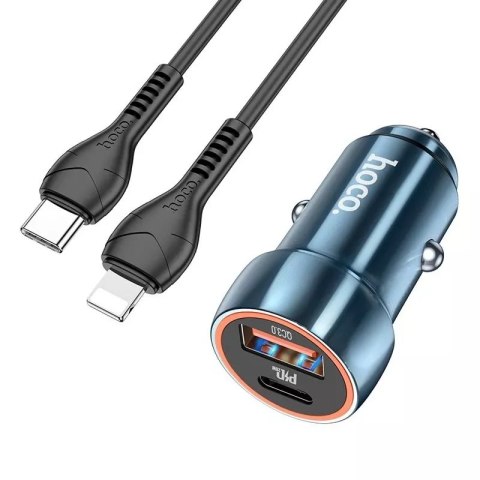 Hoco HOCO ładowarka samochodowa USB A + Typ C + kabel Typ C do Lightning PD QC3.0 3A 20W Z46A niebieska Hoco HOCO ładowarka samochodowa USB A + Typ C + kabel Typ C do Lightning PD QC3.0 3A 20W Z46A niebieska