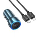 Hoco Ładowarka samochodowa HOCO 2 x Typ C + kabel Typ C do Lightning PD QC3.0 3A 40W Z48 niebieska