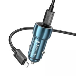 Hoco Ładowarka samochodowa HOCO 2 x Typ C + kabel Typ C do Lightning PD QC3.0 3A 40W Z48 niebieska