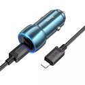 Hoco Ładowarka samochodowa HOCO 2 x Typ C + kabel Typ C do Lightning PD QC3.0 3A 40W Z48 niebieska