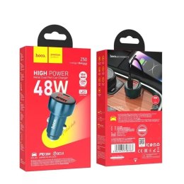Hoco Ładowarka samochodowa HOCO USB A + Typ C z wyświetlaczem PD QC3.0 3A 48W Z50 niebieska