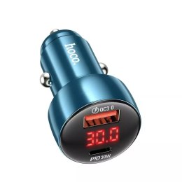 Hoco Ładowarka samochodowa HOCO USB A + Typ C z wyświetlaczem PD QC3.0 3A 48W Z50 niebieska