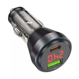 Hoco Ładowarka samochodowa HOCO USB A + Typ C z wyświetlaczem + kabel Typ C do Lightning PD QC3.0 3A 48W NZ12B transparentna czarna