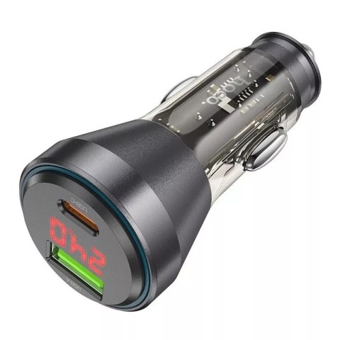 Hoco Ładowarka samochodowa HOCO USB A + Typ C z wyświetlaczem + kabel Typ C do Lightning PD QC3.0 3A 48W NZ12B transparentna czarna Hoco Ładowarka samochodowa HOCO USB A + Typ C z wyświetlaczem + kabel Typ C do Lightning PD QC3.0 3A 48W NZ12B transparentna czarna