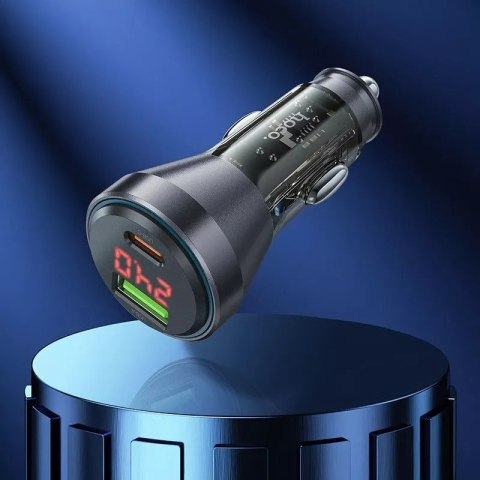 Hoco Ładowarka samochodowa HOCO USB A + Typ C z wyświetlaczem + kabel Typ C do Lightning PD QC3.0 3A 48W NZ12B transparentna czarna Hoco Ładowarka samochodowa HOCO USB A + Typ C z wyświetlaczem + kabel Typ C do Lightning PD QC3.0 3A 48W NZ12B transparentna czarna