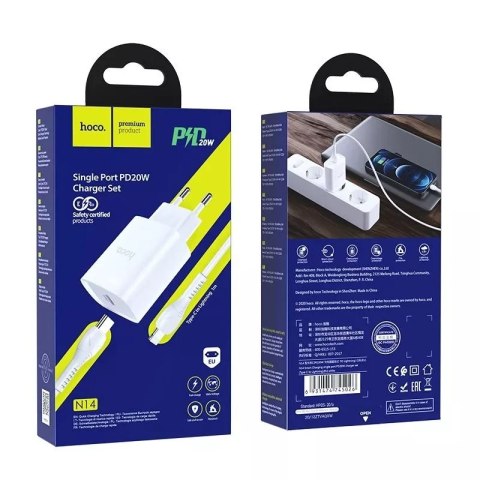 Hoco Ładowarka sieciowa HOCO Typ C + kabel Typ C do Lightning PD 20W N14 biała Hoco Ładowarka sieciowa HOCO Typ C + kabel Typ C do Lightning PD 20W N14 biała