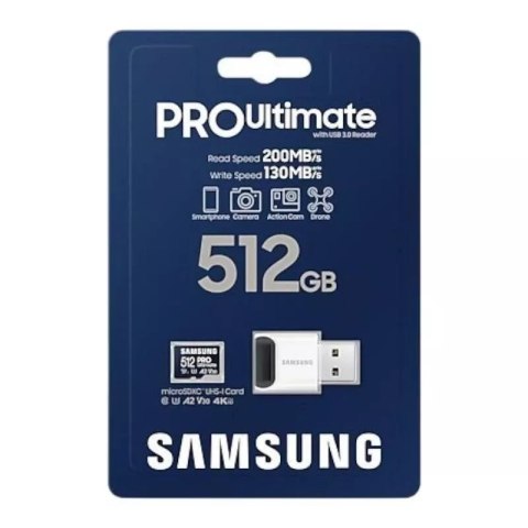 Samsung Karta pamięci Samsung 512 GB microSDXC PRO Ultimate 200 MB/s UHS-I/U3 (MB-MY512SB/WW) Samsung Karta pamięci Samsung 512 GB microSDXC PRO Ultimate 200 MB/s UHS-I/U3 (MB-MY512SB/WW)