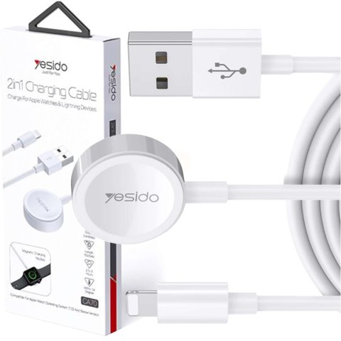 Yesido Kabel USB do ładowania 2w1 ładowarka indukcyjna magnetyczna do Apple Watch Przewód do iPhone Lightning Yesido CA70 2.4A 1.2m Bia Yesido Kabel USB do ładowania 2w1 ładowarka indukcyjna magnetyczna do Apple Watch Przewód do iPhone Lightning Yesido CA70 2.4A 1.2m Bia