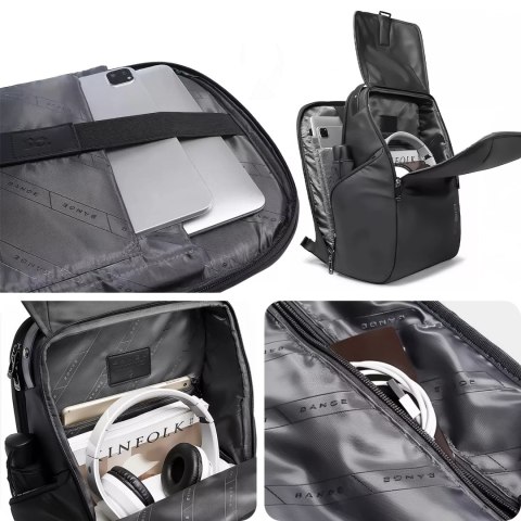 Bange Plecak wodoodporny Bange torba na laptopa 15.6" miejski podróżny 46x30x19 cm do pracy szkoły samolotu męski damski Czarny Bange Plecak wodoodporny Bange torba na laptopa 15.6" miejski podróżny 46x30x19 cm do pracy szkoły samolotu męski damski Czarny