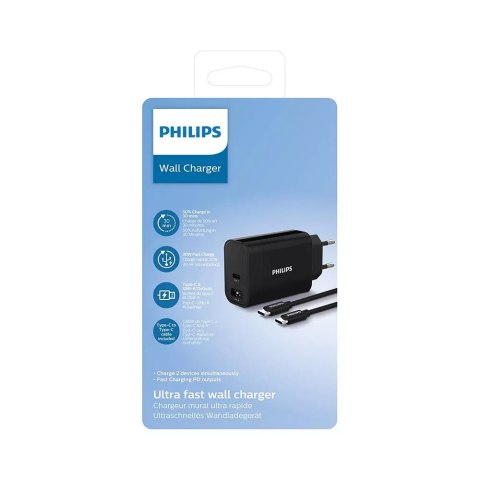 Philips Ładowarka Philips 30W USB-A + USB-C PD QC + Kabel 1M Ttyp- C NA Typ C PD Phil-DLP2621C/12 Philips Ładowarka Philips 30W USB-A + USB-C PD QC + Kabel 1M Ttyp- C NA Typ C PD Phil-DLP2621C/12
