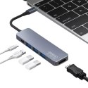 Somostel Hub Adapter USB Somostel SMS-BZ08 PD 60W 1XTYP-C 2XUSB 2.0 1X USB 3.0 1x HDMI 4K Szary