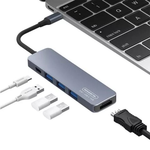 Somostel Hub Adapter USB Somostel SMS-BZ08 PD 60W 1XTYP-C 2XUSB 2.0 1X USB 3.0 1x HDMI 4K Szary Somostel Hub Adapter USB Somostel SMS-BZ08 PD 60W 1XTYP-C 2XUSB 2.0 1X USB 3.0 1x HDMI 4K Szary