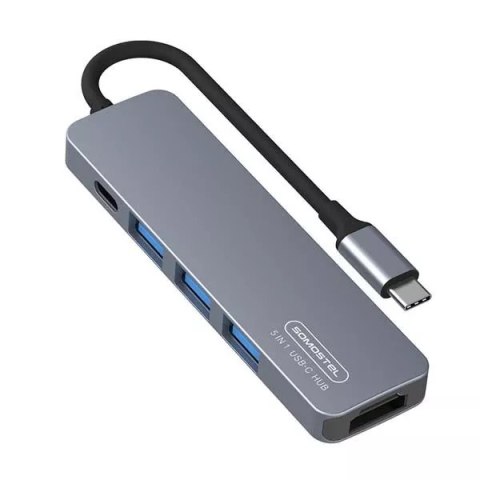 Somostel Hub Adapter USB Somostel SMS-BZ08 PD 60W 1XTYP-C 2XUSB 2.0 1X USB 3.0 1x HDMI 4K Szary Somostel Hub Adapter USB Somostel SMS-BZ08 PD 60W 1XTYP-C 2XUSB 2.0 1X USB 3.0 1x HDMI 4K Szary
