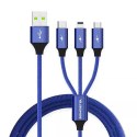Somostel Kabel 3w1 USB-C micro USB Lightning szybkie ładowanie SOMOSTEL SMS-BW03 QC3.0 Quick Charge 2.1A 10W 1.2 m Powerline Niebieski