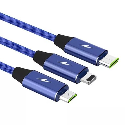 Somostel Kabel 3w1 USB-C micro USB Lightning szybkie ładowanie SOMOSTEL SMS-BW03 QC3.0 Quick Charge 2.1A 10W 1.2 m Powerline Niebieski Somostel Kabel 3w1 USB-C micro USB Lightning szybkie ładowanie SOMOSTEL SMS-BW03 QC3.0 Quick Charge 2.1A 10W 1.2 m Powerline Niebieski