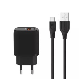 Somostel Ładowarka sieciowa 3A 18W USB, USB Typu-C + kabel do iPhone SOMOSTEL QC3.0 SMS-Q01 Czarny