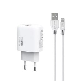 Somostel Ładowarka sieciowa 3A 18W USB, USB Typu-C + kabel do iPhone szybkie ładowanie SOMOSTEL QC3.0 SMS-Q01 Biały
