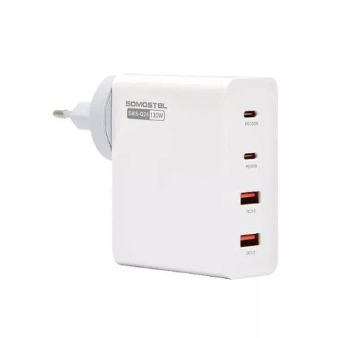 Somostel Ładowarka sieciowa Somostel Power Selivery Q24 130W Gan 2x USB-C + 2x USB QC 3.0 Biała Somostel Ładowarka sieciowa Somostel Power Selivery Q24 130W Gan 2x USB-C + 2x USB QC 3.0 Biała