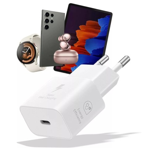 Samsung Ładowarka Sieciowa oryginalna Samsung EP-T2510NWE Szybkie Ładowanie PowerDelivery PD 25W Biała Samsung Ładowarka Sieciowa oryginalna Samsung EP-T2510NWE Szybkie Ładowanie PowerDelivery PD 25W Biała