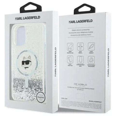 Karl Lagerfeld Etui Karl Lagerfeld do iPhone 16 6.1" Magsafe Hardcase Transparent Liquid Glitter Choupette Head Karl Lagerfeld Etui Karl Lagerfeld do iPhone 16 6.1" Magsafe Hardcase Transparent Liquid Glitter Choupette Head