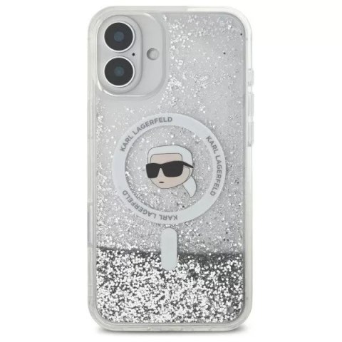 Karl Lagerfeld Etui Karl Lagerfeld do iPhone 16 6.1" Magsafe Hardcase Transparent Liquid Glitter Karl Head Karl Lagerfeld Etui Karl Lagerfeld do iPhone 16 6.1" Magsafe Hardcase Transparent Liquid Glitter Karl Head