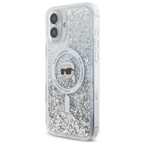 Karl Lagerfeld Etui Karl Lagerfeld do iPhone 16 6.1" Magsafe Hardcase Transparent Liquid Glitter Karl Head Karl Lagerfeld Etui Karl Lagerfeld do iPhone 16 6.1" Magsafe Hardcase Transparent Liquid Glitter Karl Head