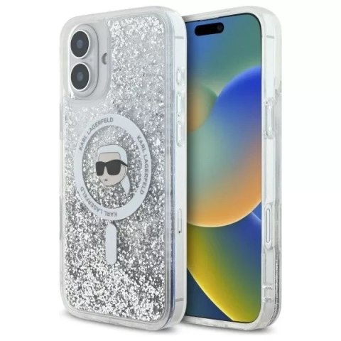Karl Lagerfeld Etui Karl Lagerfeld do iPhone 16 6.1" Magsafe Hardcase Transparent Liquid Glitter Karl Head Karl Lagerfeld Etui Karl Lagerfeld do iPhone 16 6.1" Magsafe Hardcase Transparent Liquid Glitter Karl Head