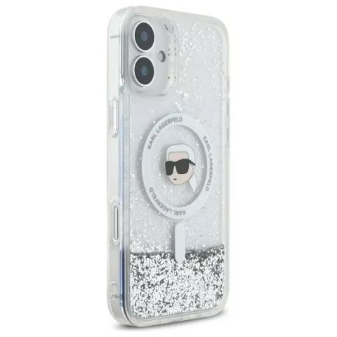 Karl Lagerfeld Etui Karl Lagerfeld do iPhone 16 6.1" Magsafe Hardcase Transparent Liquid Glitter Karl Head Karl Lagerfeld Etui Karl Lagerfeld do iPhone 16 6.1" Magsafe Hardcase Transparent Liquid Glitter Karl Head
