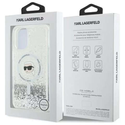 Karl Lagerfeld Etui Karl Lagerfeld do iPhone 16 6.1" Magsafe Hardcase Transparent Liquid Glitter Karl Head Karl Lagerfeld Etui Karl Lagerfeld do iPhone 16 6.1" Magsafe Hardcase Transparent Liquid Glitter Karl Head