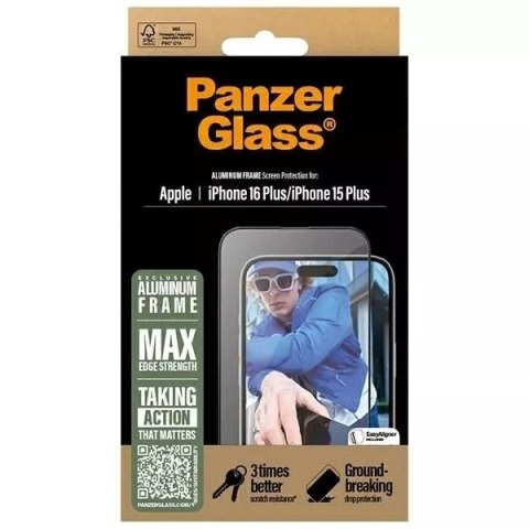 PanzerGlass Szkło hartowane do iPhone 16 Plus PanzerGlass Screen Protector Aluminum Frame Ultra-Wide Fit z aluminiową ramką PanzerGlass Szkło hartowane do iPhone 16 Plus PanzerGlass Screen Protector Aluminum Frame Ultra-Wide Fit z aluminiową ramką