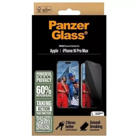 PanzerGlass Szkło hartowane do iPhone 16 Pro Max PanzerGlass Privacy Screen Protector Ultra-Wide Fit PanzerGlass Szkło hartowane do iPhone 16 Pro Max PanzerGlass Privacy Screen Protector Ultra-Wide Fit