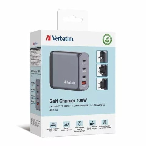 4kom.pl Ładowarka sieciowa Verbatim GaN 100W 3xUSB-C/USB-A + Adapter 4kom.pl Ładowarka sieciowa Verbatim GaN 100W 3xUSB-C/USB-A + Adapter