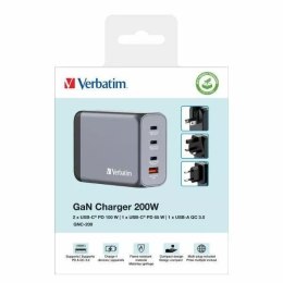 4kom.pl Ładowarka sieciowa Verbatim GaN 200W 3xUSB-C/USB-A + Adapter