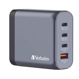 4kom.pl Ładowarka sieciowa Verbatim GaN 240W 3xUSB-C/USB-A Szara + Adapter
